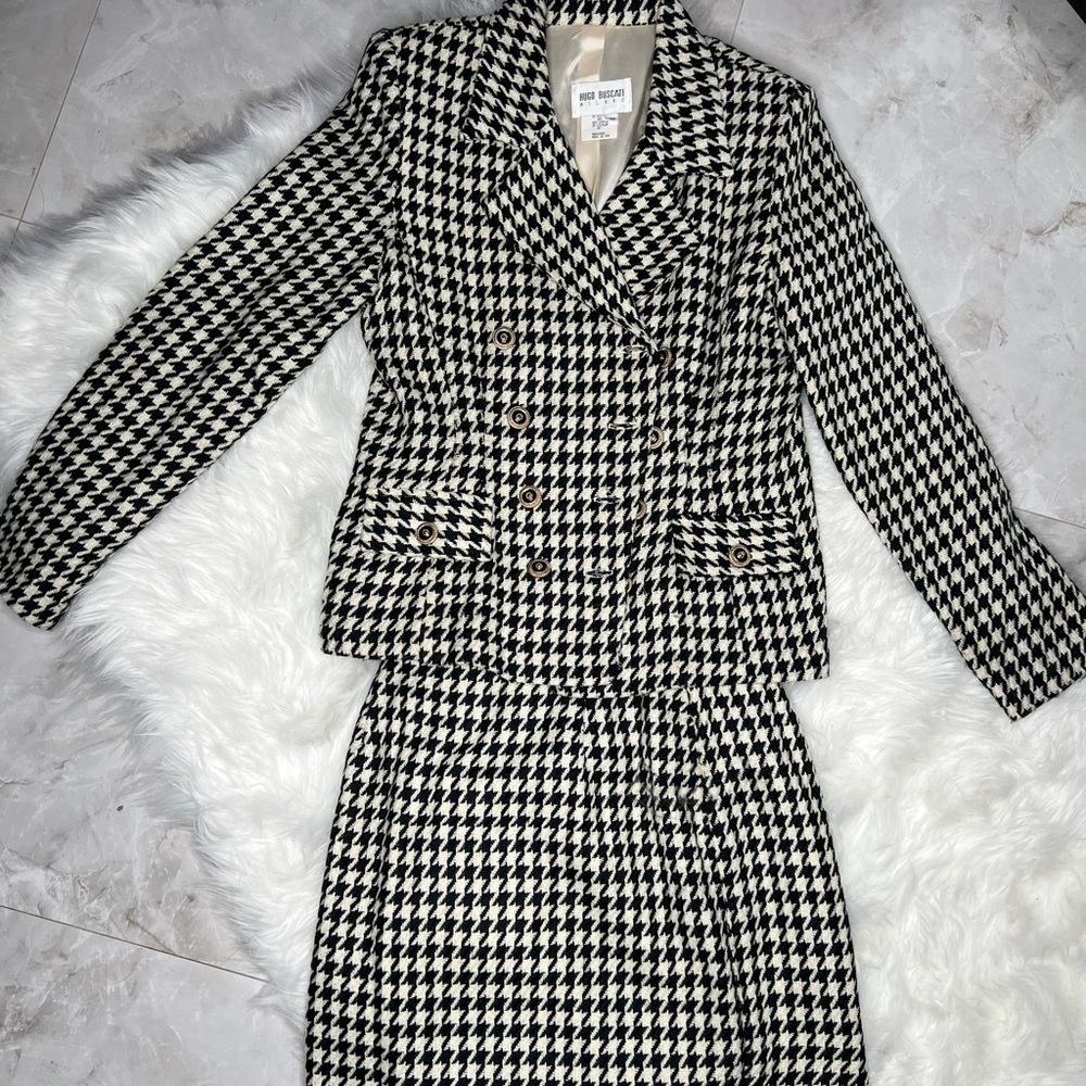 Hugo Buscati Milano Houndstooth Tweed Skirt Suit
